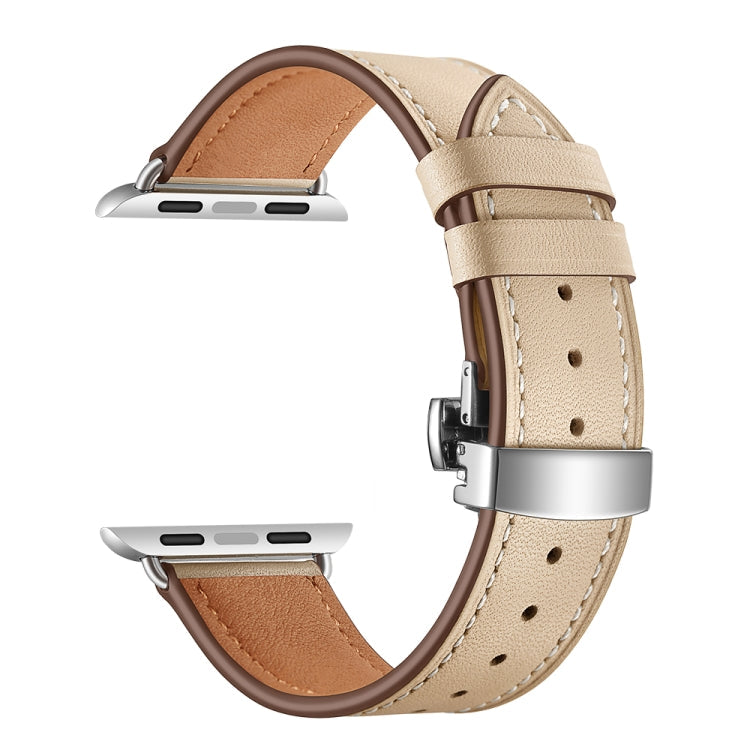 Frerndorf | Echtes Leder + Schmetterling Silber Schnalle Uhr Band für Apple Watch Series 7 45mm / 6 & SE & 5 & 4 44mm / 3 & 2 & 1 42mm (Aprikose)