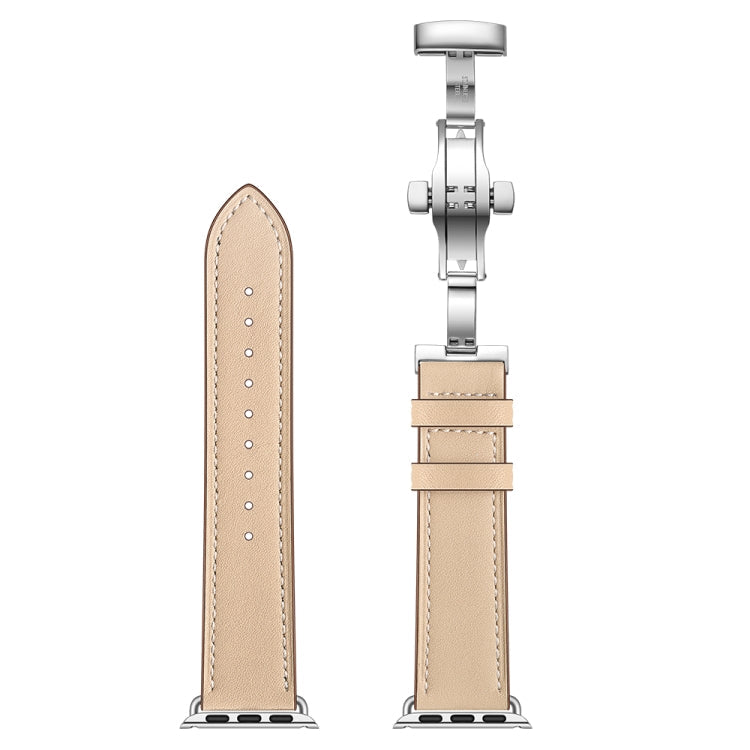 Frerndorf | Echtes Leder + Schmetterling Silber Schnalle Uhr Band für Apple Watch Series 7 45mm / 6 & SE & 5 & 4 44mm / 3 & 2 & 1 42mm (Aprikose)