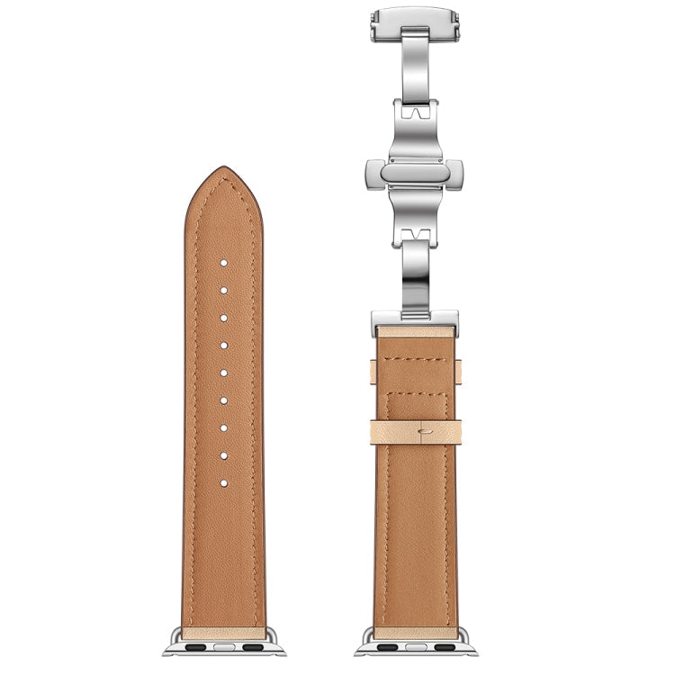 Frerndorf | Echtes Leder + Schmetterling Silber Schnalle Uhr Band für Apple Watch Series 7 45mm / 6 & SE & 5 & 4 44mm / 3 & 2 & 1 42mm (Aprikose)