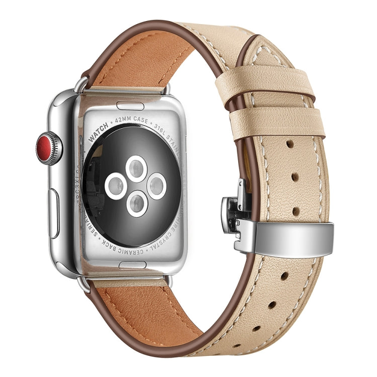 Frerndorf | Echtes Leder + Schmetterling Silber Schnalle Uhr Band für Apple Watch Series 7 45mm / 6 & SE & 5 & 4 44mm / 3 & 2 & 1 42mm (Aprikose)