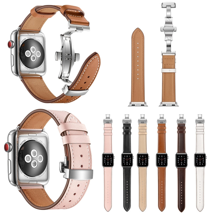 Frerndorf | Echtes Leder + Schmetterling Silber Schnalle Uhr Band für Apple Watch Series 7 45mm / 6 & SE & 5 & 4 44mm / 3 & 2 & 1 42mm (Aprikose)
