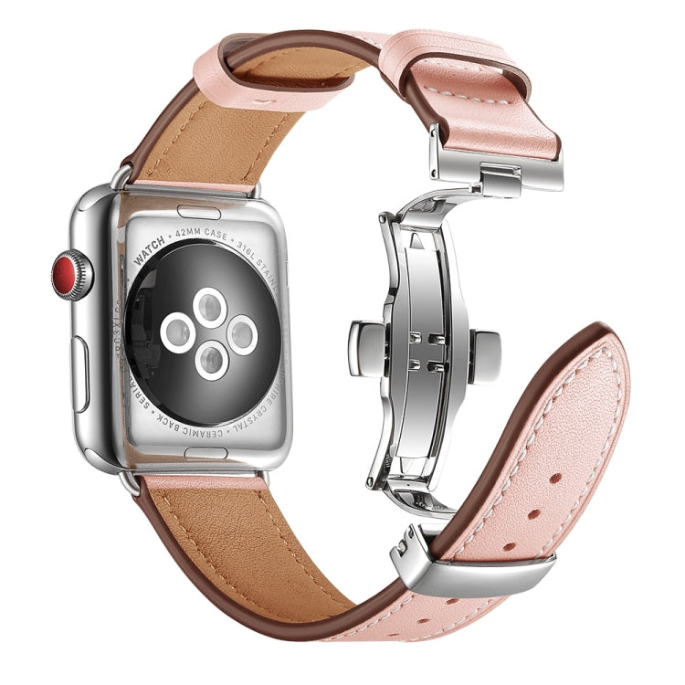 Frerndorf | Echtes Leder + Schmetterlings-Silber-Schnalle Uhrband für Apple Watch Series 7 41mm / 6 & SE & 5 & 4 40mm / 3 & 2 & 1 38mm (Rosa)