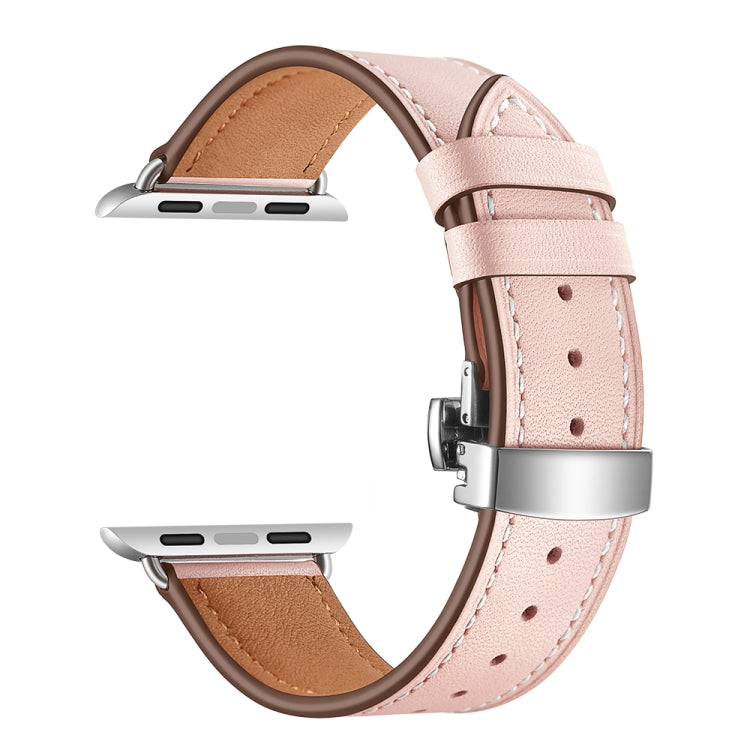 Frerndorf | Echtes Leder + Schmetterlings-Silber-Schnalle Uhrband für Apple Watch Series 7 41mm / 6 & SE & 5 & 4 40mm / 3 & 2 & 1 38mm (Rosa)