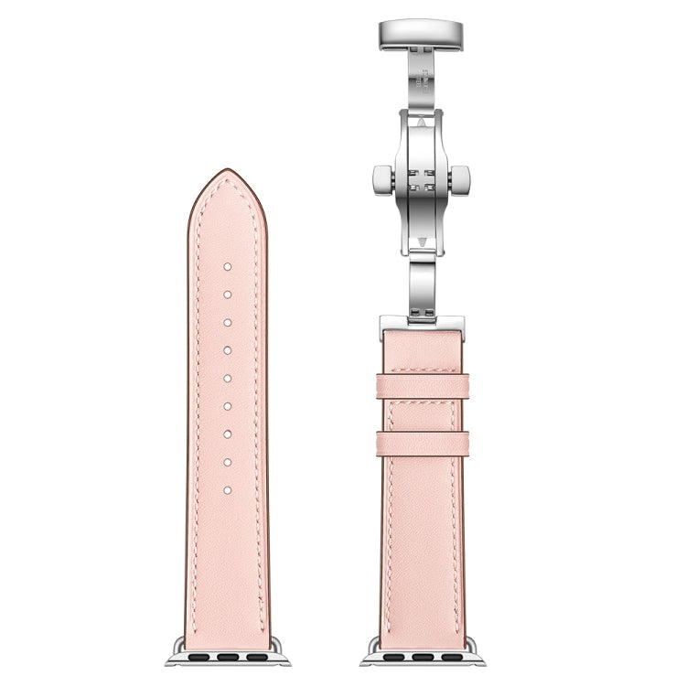 Frerndorf | Echtes Leder + Schmetterlings-Silber-Schnalle Uhrband für Apple Watch Series 7 41mm / 6 & SE & 5 & 4 40mm / 3 & 2 & 1 38mm (Rosa)
