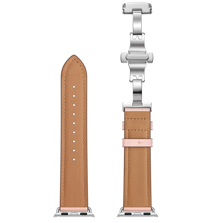 Frerndorf | Echtes Leder + Schmetterlings-Silber-Schnalle Uhrband für Apple Watch Series 7 41mm / 6 & SE & 5 & 4 40mm / 3 & 2 & 1 38mm (Rosa)
