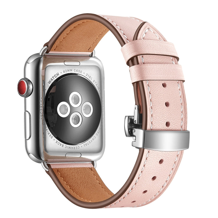 Frerndorf | Echtes Leder + Schmetterlings-Silber-Schnalle Uhrband für Apple Watch Series 7 41mm / 6 & SE & 5 & 4 40mm / 3 & 2 & 1 38mm (Rosa)