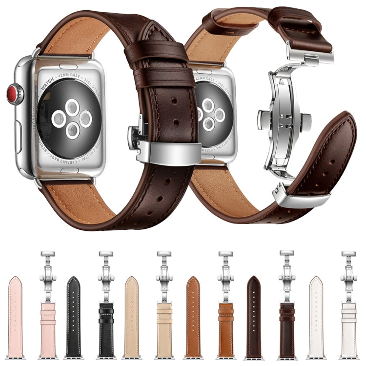 Frerndorf | Echtes Leder + Schmetterlings-Silber-Schnalle Uhrband für Apple Watch Series 7 41mm / 6 & SE & 5 & 4 40mm / 3 & 2 & 1 38mm (Rosa)