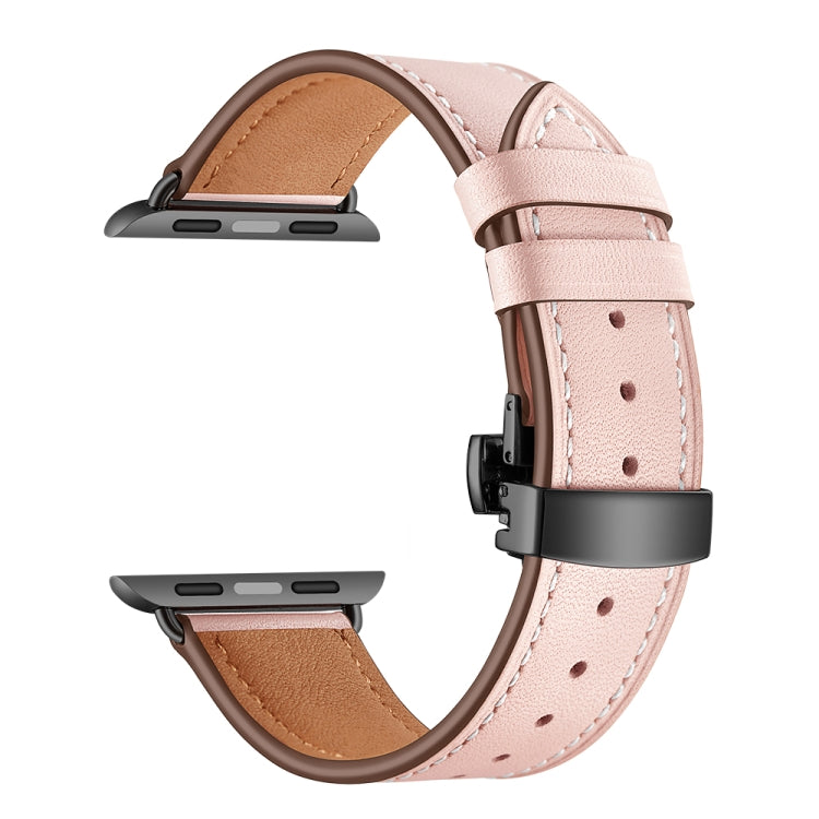 Frerndorf | Echtes Leder + Schmetterlingsschwarze Schnalle Uhrband für Apple Watch Series 9&8&7 41mm / SE 3&SE 2&6&SE&5&4 40mm / 3&2&1 38mm (Pink)