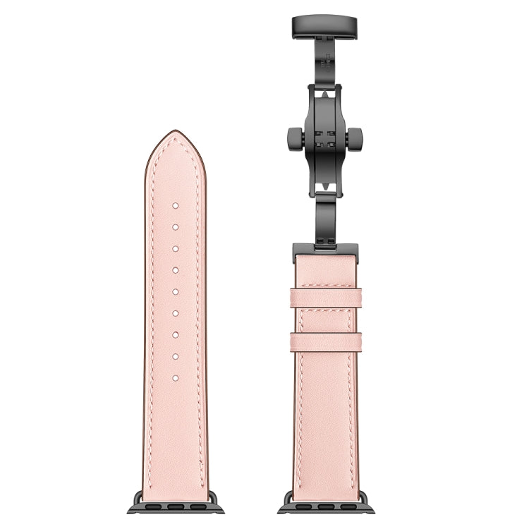 Frerndorf | Echtes Leder + Schmetterlingsschwarze Schnalle Uhrband für Apple Watch Series 9&8&7 41mm / SE 3&SE 2&6&SE&5&4 40mm / 3&2&1 38mm (Pink)
