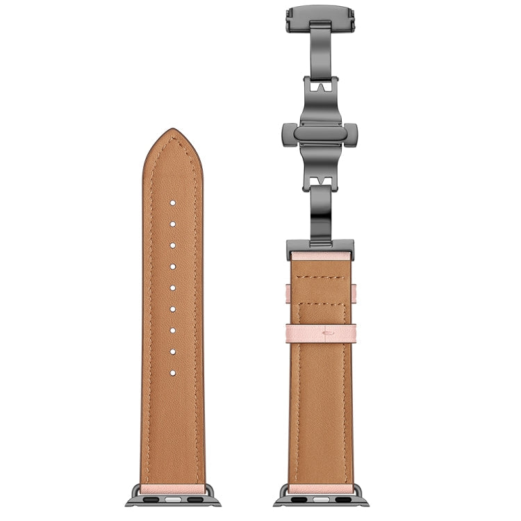 Frerndorf | Echtes Leder + Schmetterlingsschwarze Schnalle Uhrband für Apple Watch Series 9&8&7 41mm / SE 3&SE 2&6&SE&5&4 40mm / 3&2&1 38mm (Pink)