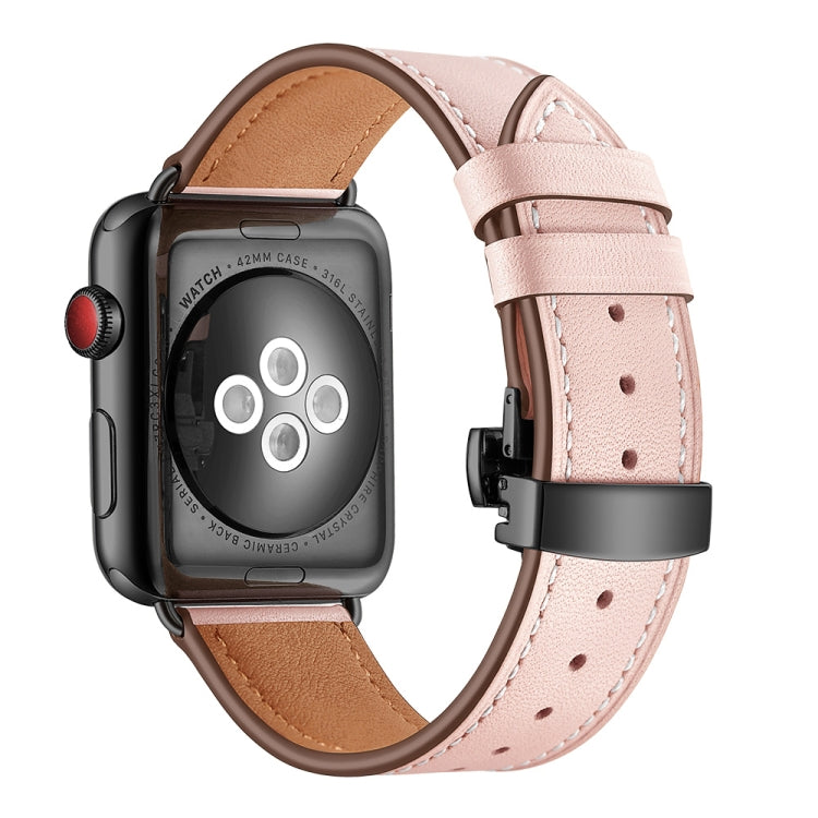 Frerndorf | Echtes Leder + Schmetterlingsschwarze Schnalle Uhrband für Apple Watch Series 9&8&7 41mm / SE 3&SE 2&6&SE&5&4 40mm / 3&2&1 38mm (Pink)