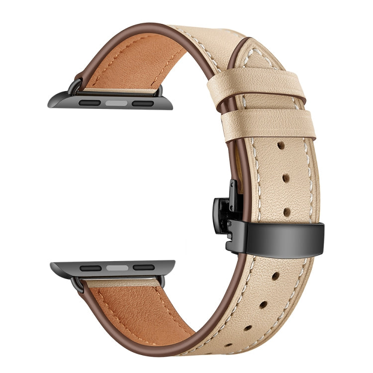 Frerndorf | Echtes Leder + Schmetterlingsschwarze Schnalle Uhrband für Apple Watch Series 9&8&7 41mm / SE 3&SE 2&6&SE&5&4 40mm / 3&2&1 38mm (Aprikose)