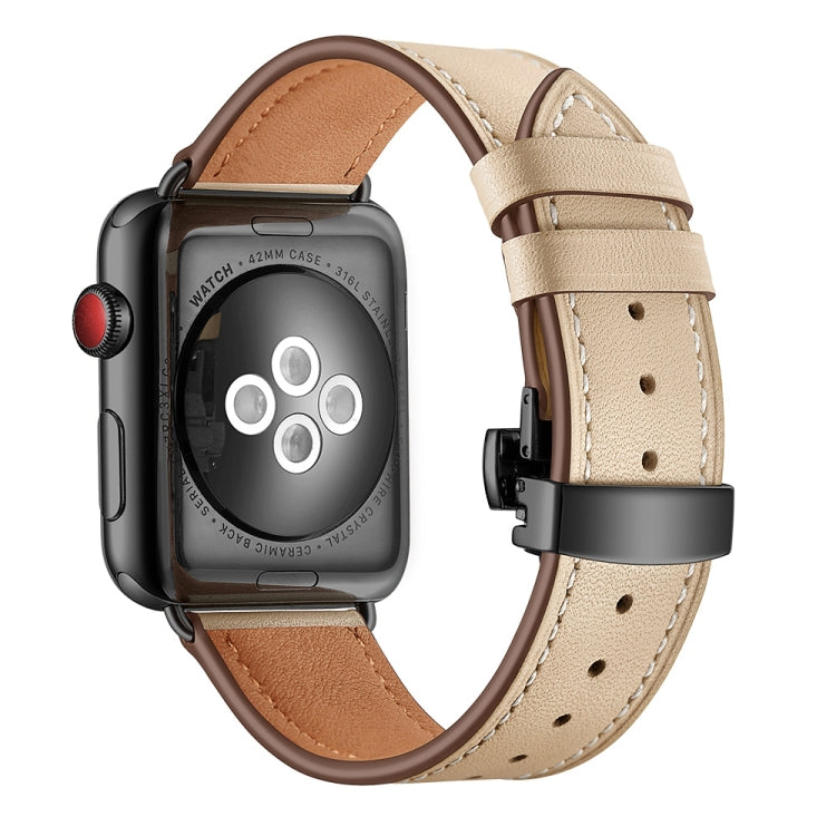 Frerndorf | Echtes Leder + Schmetterlingsschwarze Schnalle Uhrband für Apple Watch Series 9&8&7 41mm / SE 3&SE 2&6&SE&5&4 40mm / 3&2&1 38mm (Aprikose)