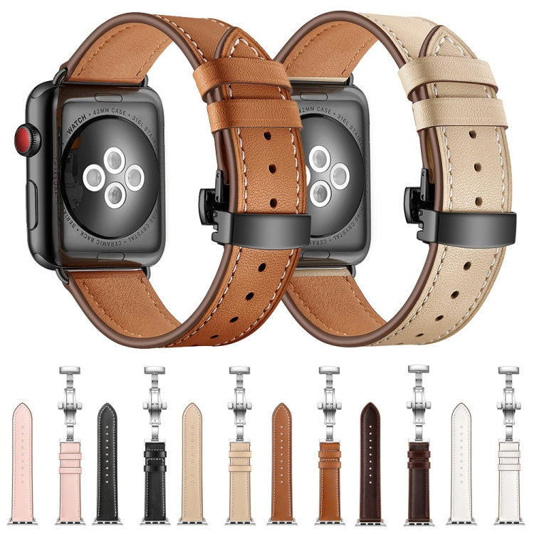 Frerndorf | Echtes Leder + Schmetterlingsschwarze Schnalle Uhrband für Apple Watch Series 9&8&7 41mm / SE 3&SE 2&6&SE&5&4 40mm / 3&2&1 38mm (Pink)