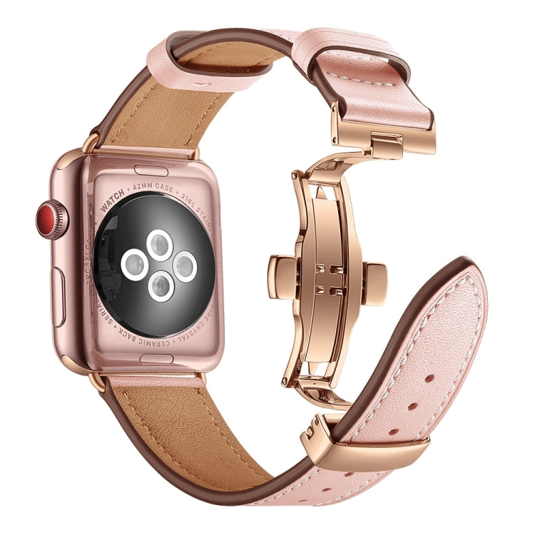 Frerndorf | Echtes Leder + Schmetterling Roségold Schnalle Uhrband für Apple Watch Series 9&8&7 41mm / SE 3&SE 2&6&SE&5&4 40mm / 3&2&1 38mm (Pink)