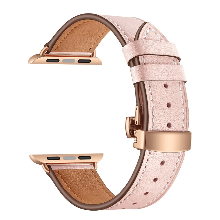 Frerndorf | Echtes Leder + Schmetterling Roségold Schnalle Uhrband für Apple Watch Series 9&8&7 41mm / SE 3&SE 2&6&SE&5&4 40mm / 3&2&1 38mm (Pink)