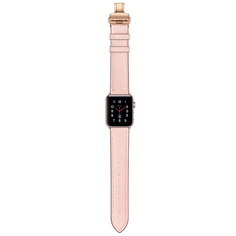 Frerndorf | Echtes Leder + Schmetterling Roségold Schnalle Uhrband für Apple Watch Series 9&8&7 41mm / SE 3&SE 2&6&SE&5&4 40mm / 3&2&1 38mm (Pink)