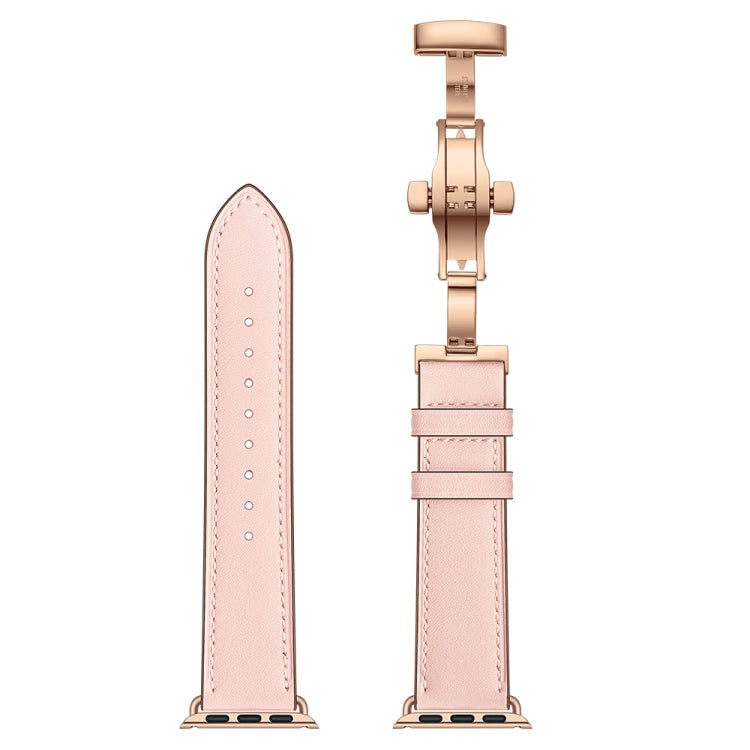 Frerndorf | Echtes Leder + Schmetterling Roségold Schnalle Uhrband für Apple Watch Series 9&8&7 41mm / SE 3&SE 2&6&SE&5&4 40mm / 3&2&1 38mm (Pink)