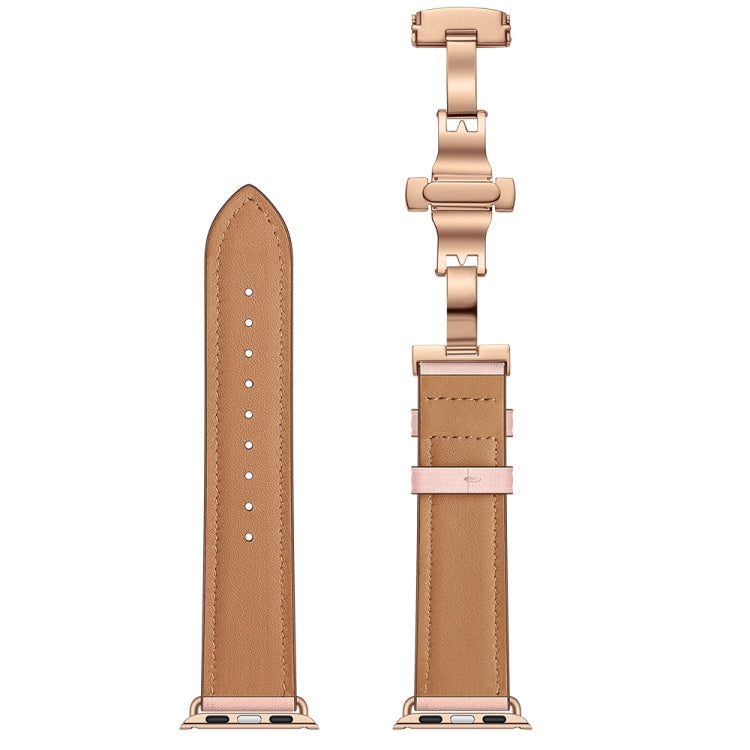 Frerndorf | Echtes Leder + Schmetterling Roségold Schnalle Uhrband für Apple Watch Series 9&8&7 41mm / SE 3&SE 2&6&SE&5&4 40mm / 3&2&1 38mm (Pink)