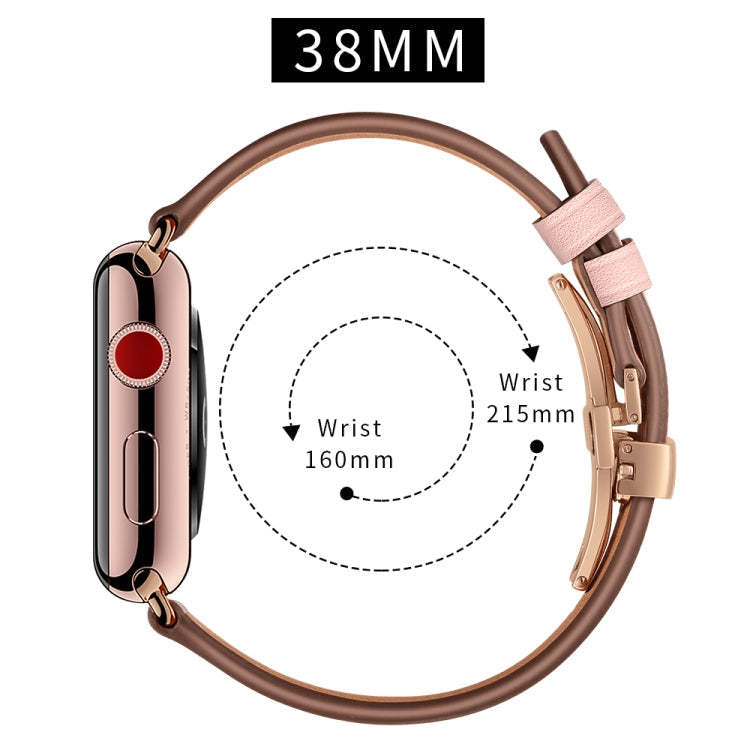 Frerndorf | Echtes Leder + Schmetterling Roségold Schnalle Uhrband für Apple Watch Series 9&8&7 41mm / SE 3&SE 2&6&SE&5&4 40mm / 3&2&1 38mm (Pink)