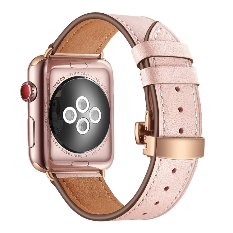 Frerndorf | Echtes Leder + Schmetterling Roségold Schnalle Uhrband für Apple Watch Series 9&8&7 41mm / SE 3&SE 2&6&SE&5&4 40mm / 3&2&1 38mm (Pink)