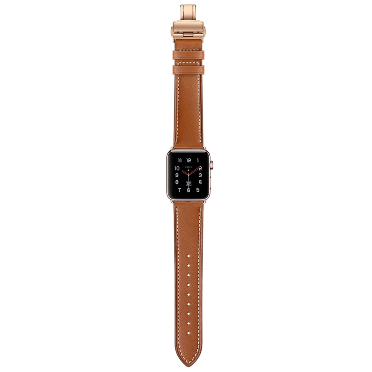 Frerndorf | Echtes Leder + Schmetterling Roségold Schnalle Uhrband für Apple Watch Series 9&8&7 41mm / SE 3&SE 2&6&SE&5&4 40mm / 3&2&1 38mm (Braun)