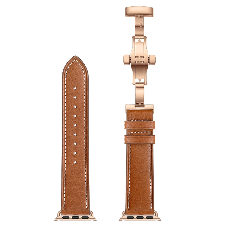 Frerndorf | Echtes Leder + Schmetterling Roségold Schnalle Uhrband für Apple Watch Series 9&8&7 41mm / SE 3&SE 2&6&SE&5&4 40mm / 3&2&1 38mm (Braun)