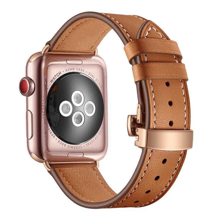 Frerndorf | Echtes Leder + Schmetterling Roségold Schnalle Uhrband für Apple Watch Series 9&8&7 41mm / SE 3&SE 2&6&SE&5&4 40mm / 3&2&1 38mm (Braun)