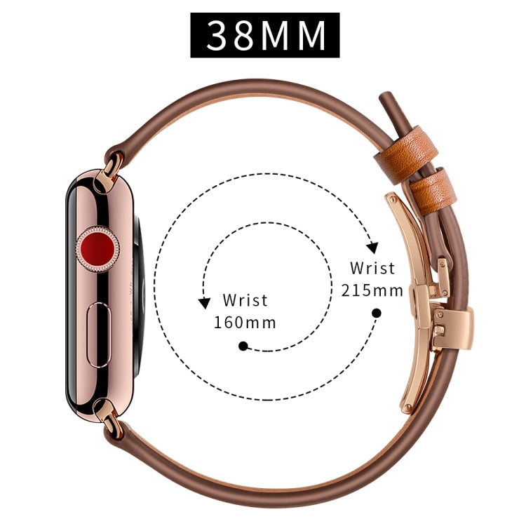 Frerndorf | Echtes Leder + Schmetterling Roségold Schnalle Uhrband für Apple Watch Series 9&8&7 41mm / SE 3&SE 2&6&SE&5&4 40mm / 3&2&1 38mm (Braun)
