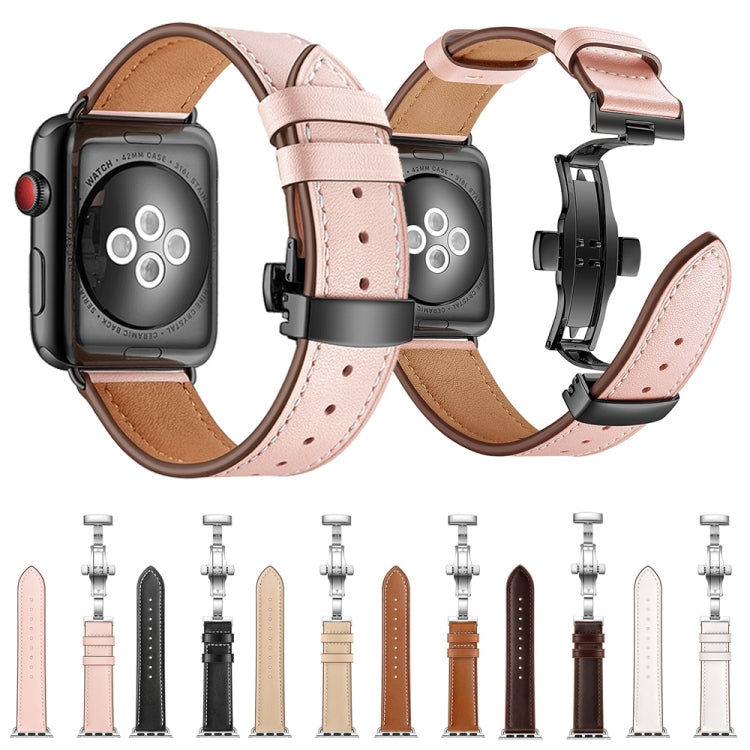 Frerndorf | Echtes Leder + Schmetterling Roségold Schnalle Uhrband für Apple Watch Series 9&8&7 41mm / SE 3&SE 2&6&SE&5&4 40mm / 3&2&1 38mm (Braun)