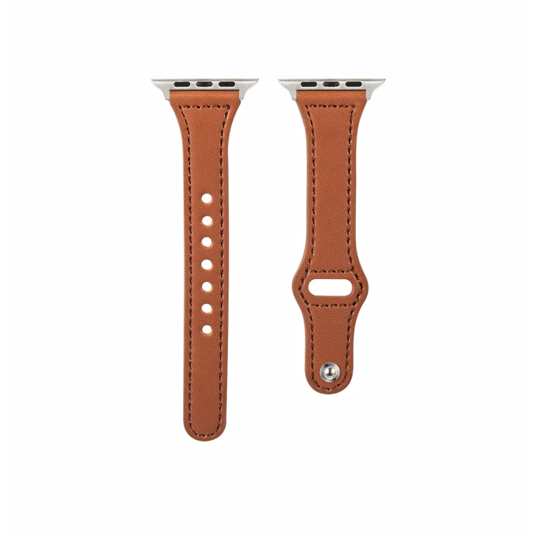 Frerndorf | Universelles T-förmiges dünnes umgekehrtes Schnallen-Leder-Uhrenarmband für die Apple Watch Series 9&8&7 41mm / SE 3&SE 2&6&SE&5&4 40mm / 3&2&1 38mm (Dunkelbraun)