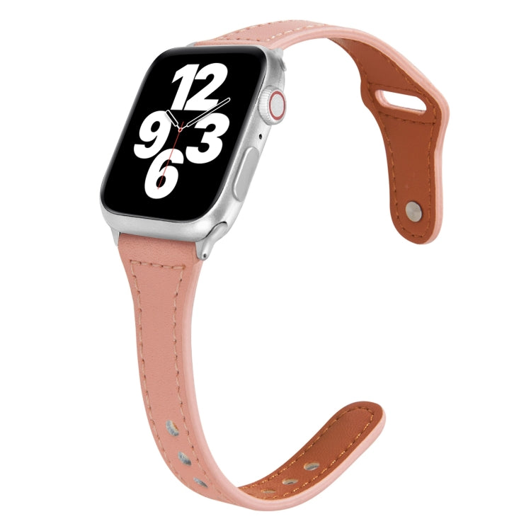 Frerndorf | Universelles T-förmiges dünnes umgekehrtes Schnallen-Leder-Uhrenarmband für Apple Watch Series 9&8&7 41mm / SE 3&SE 2&6&SE&5&4 40mm / 3&2&1 38mm (Rosa)