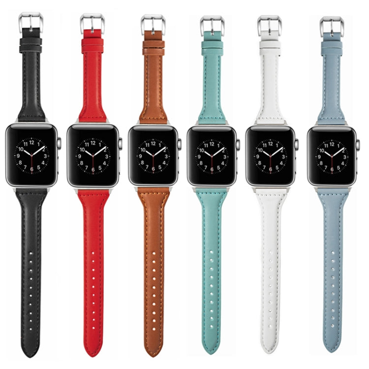 Frerndorf | Universelles T-förmiges dünnes Lederuhrband für Apple Watch Series 7 41mm / 6 & SE & 5 & 4 40mm / 3 & 2 & 1 38mm (Hellblau)