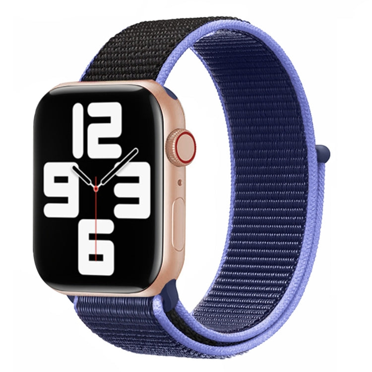 Frerndorf | Für Apple Watch Series 9&8&7 41mm / SE 3&SE 2&6&SE&5&4 40mm / 3&2&1 38mm Farblich abgestimmtes Nylon-Uhrenarmband (Schwarz + Blau)