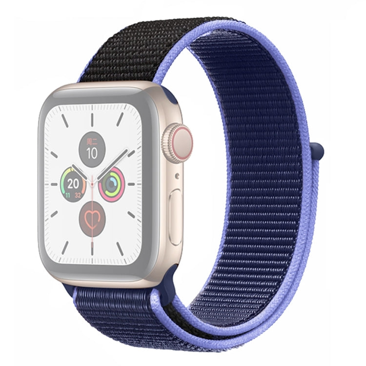 Frerndorf | Für Apple Watch Series 9&8&7 41mm / SE 3&SE 2&6&SE&5&4 40mm / 3&2&1 38mm Farblich abgestimmtes Nylon-Uhrenarmband (Schwarz + Blau)