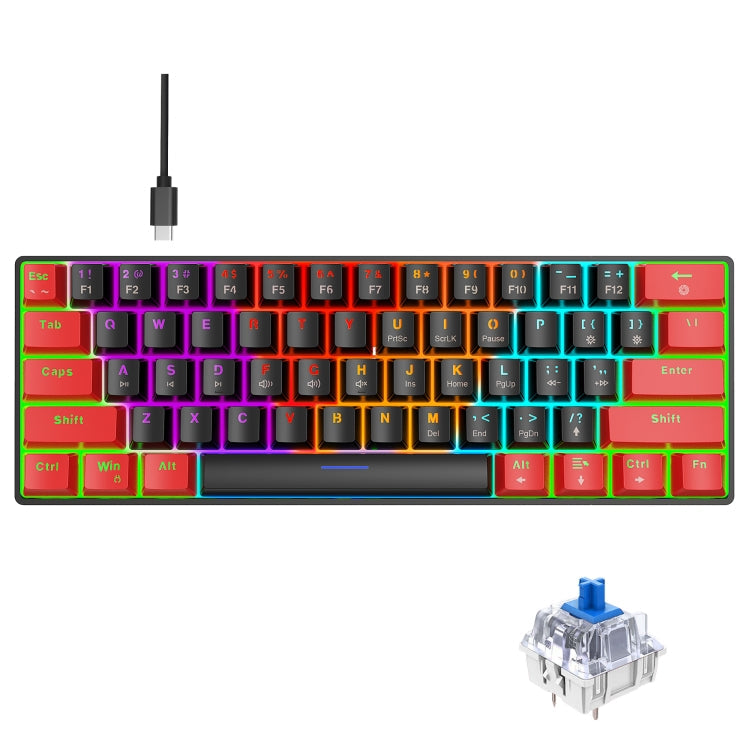 Frendorf | HXSJ V900 61 Tasten Coole Lichteffekte Mechanische Verkabelte Tastatur (Schwarz Rot)