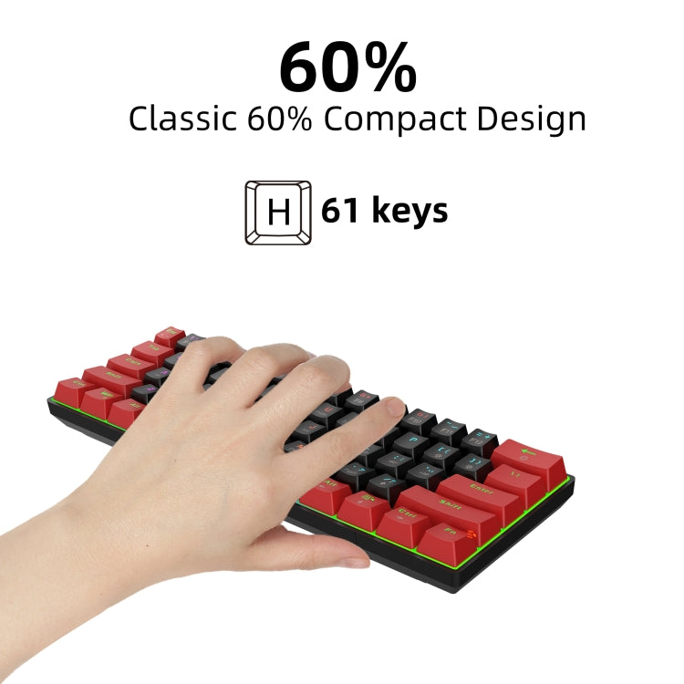 Frendorf | HXSJ V900 61 Tasten Coole Lichteffekte Mechanische Verkabelte Tastatur (Schwarz Rot)