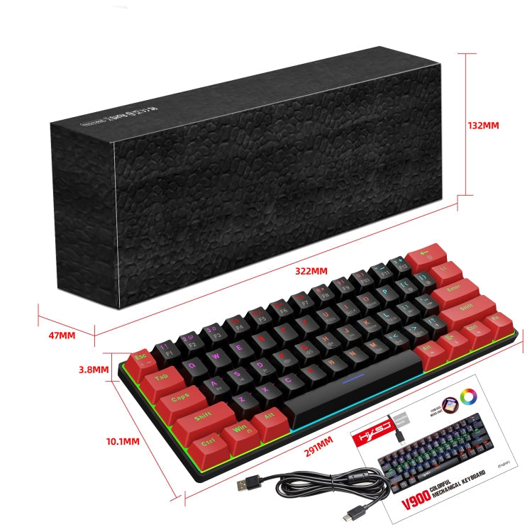 Frendorf | HXSJ V900 61 Tasten Coole Lichteffekte Mechanische Verkabelte Tastatur (Schwarz Rot)