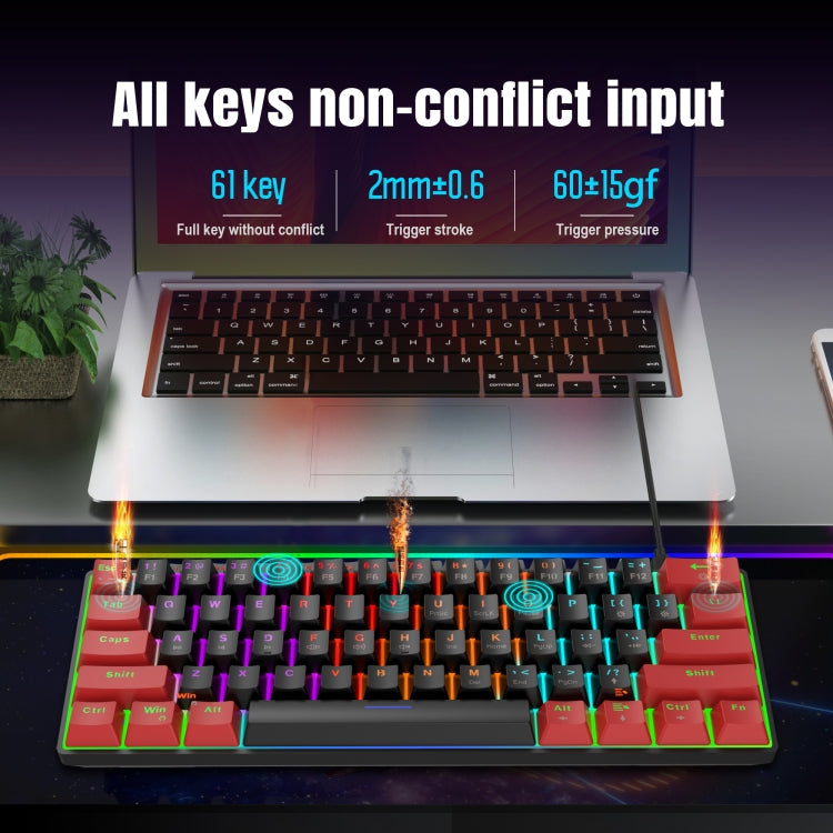 Frendorf | HXSJ V900 61 Tasten Coole Lichteffekte Mechanische Verkabelte Tastatur (Schwarz Rot)