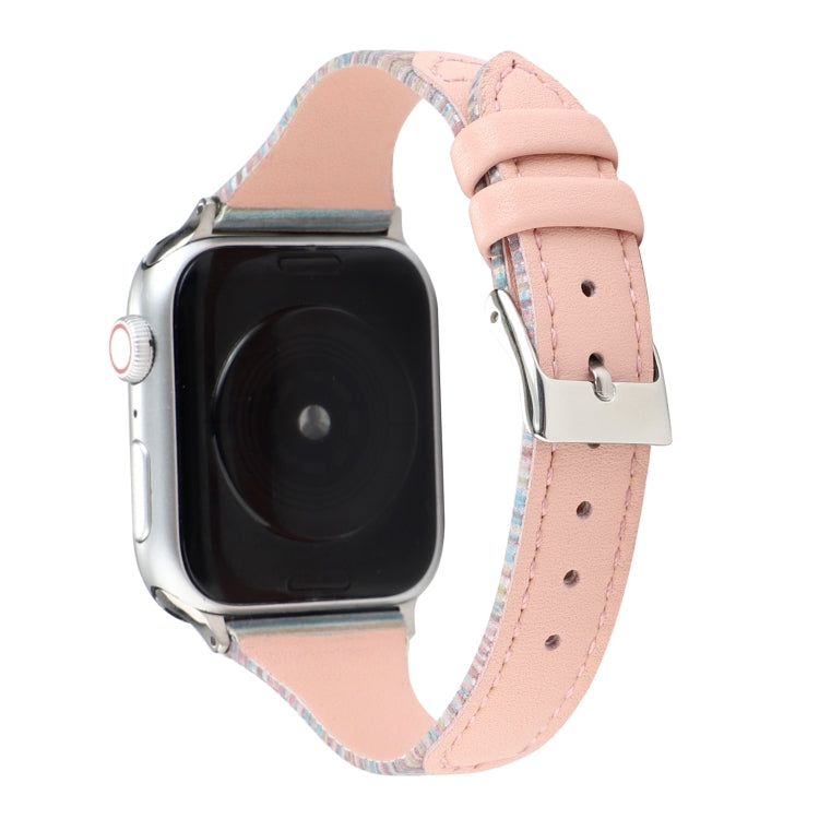 Frerndorf | Für Apple Watch Series 9&8&7 41mm / SE 3&SE 2&6&SE&5&4 40mm / 3&2&1 38mm Stickstreifen Echtes Leder Uhrenarmband Uhrenarmband (Pink)