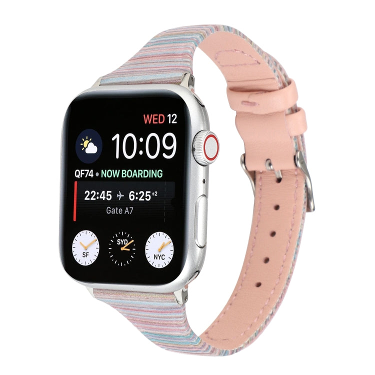 Frerndorf | Für Apple Watch Series 9&8&7 41mm / SE 3&SE 2&6&SE&5&4 40mm / 3&2&1 38mm Stickstreifen Echtes Leder Uhrenarmband Uhrenarmband (Pink)
