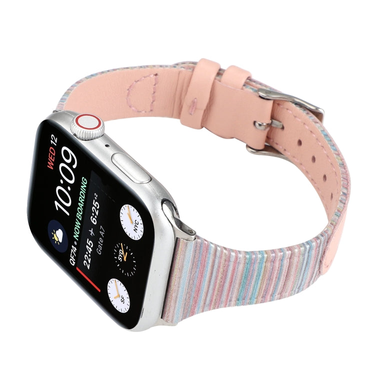 Frerndorf | Für Apple Watch Series 9&8&7 41mm / SE 3&SE 2&6&SE&5&4 40mm / 3&2&1 38mm Stickstreifen Echtes Leder Uhrenarmband Uhrenarmband (Pink)