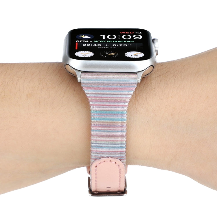 Frerndorf | Für Apple Watch Series 9&8&7 41mm / SE 3&SE 2&6&SE&5&4 40mm / 3&2&1 38mm Stickstreifen Echtes Leder Uhrenarmband Uhrenarmband (Pink)