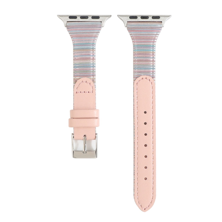 Frerndorf | Für Apple Watch Series 9&8&7 41mm / SE 3&SE 2&6&SE&5&4 40mm / 3&2&1 38mm Stickstreifen Echtes Leder Uhrenarmband Uhrenarmband (Pink)