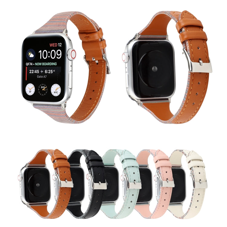 Frerndorf | Für Apple Watch Series 9&8&7 41mm / SE 3&SE 2&6&SE&5&4 40mm / 3&2&1 38mm Stickstreifen Echtes Leder Uhrenarmband Uhrenarmband (Pink)