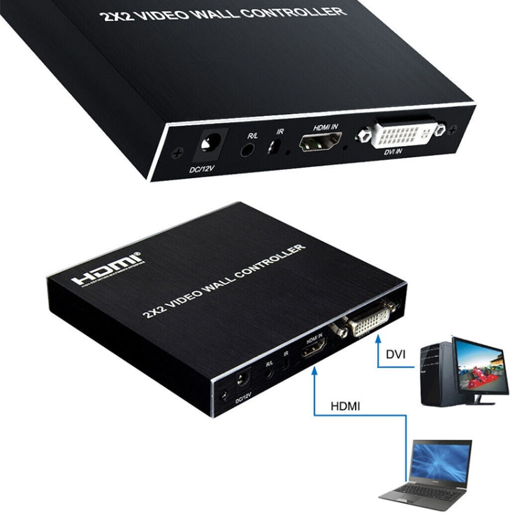 Frendorf | 1080P 2 x 2 HDMI + DVI zu 4 HDMI Ports Video Wall Controller (Schwarz)