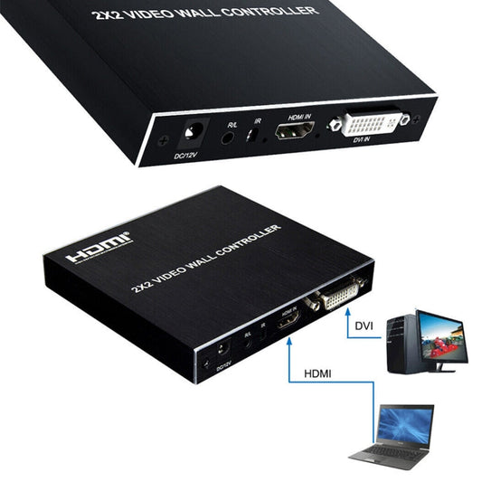 Frendorf | 1080P 2 x 2 HDMI + DVI zu 4 HDMI Ports Video Wall Controller (Schwarz)