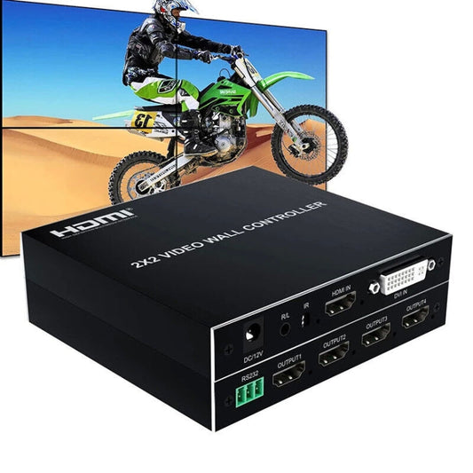 Frendorf | 1080P 2 x 2 HDMI + DVI zu 4 HDMI Ports Video Wall Controller (Schwarz)