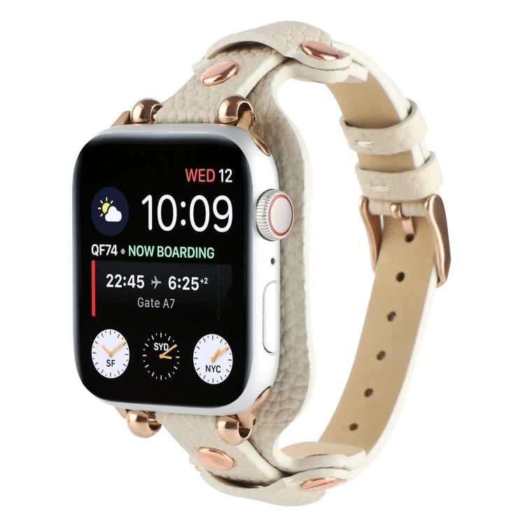 Frendorf | Armband Echtleder Uhrband für Apple Watch Series 9&8&7 41mm / SE 3&SE 2&6&SE&5&4 40mm / 3&2&1 38mm (Beige)