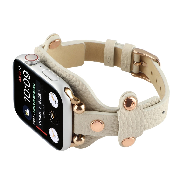 Frendorf | Armband Echtleder Uhrband für Apple Watch Series 9&8&7 41mm / SE 3&SE 2&6&SE&5&4 40mm / 3&2&1 38mm (Beige)